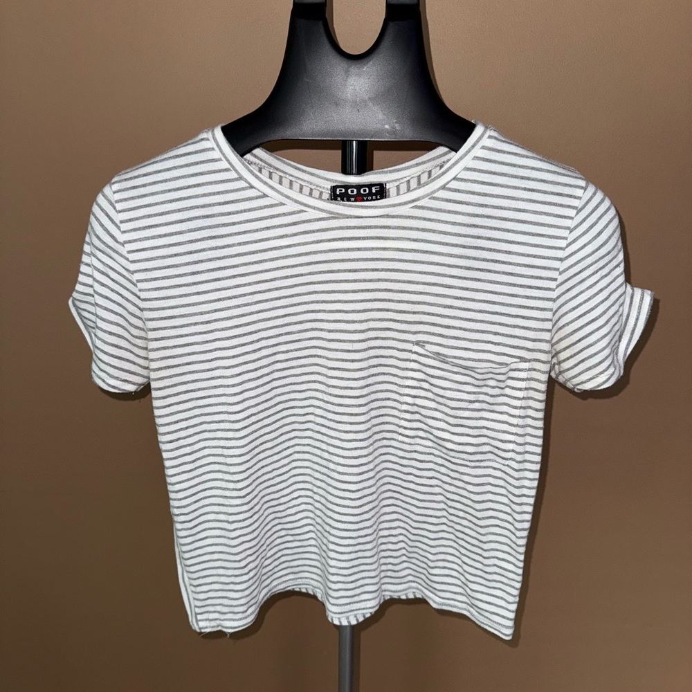 Poof! White and Gray Striped Crop Top